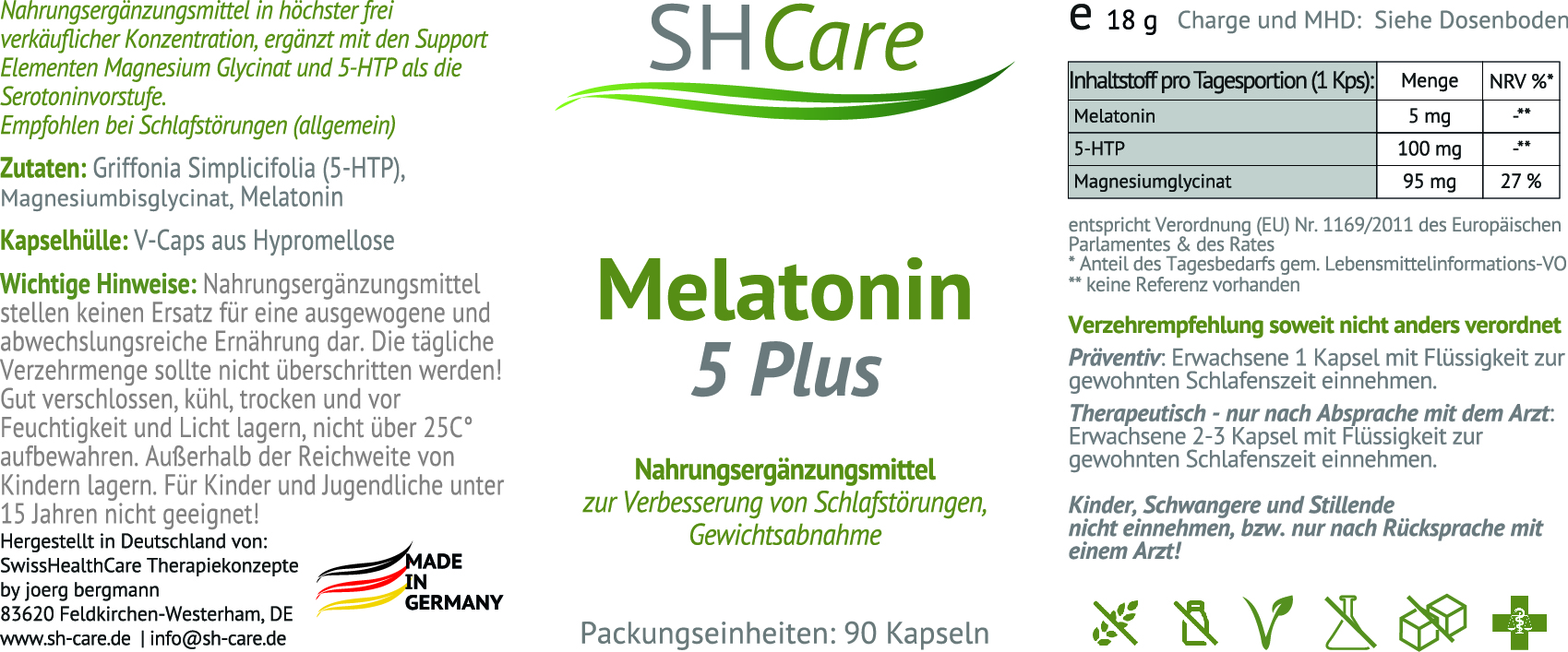 Melatonin-5_Plus Serotonin und Magnesiumglycinat Höchte Verfügbarkeit gegen Schlafstörungen